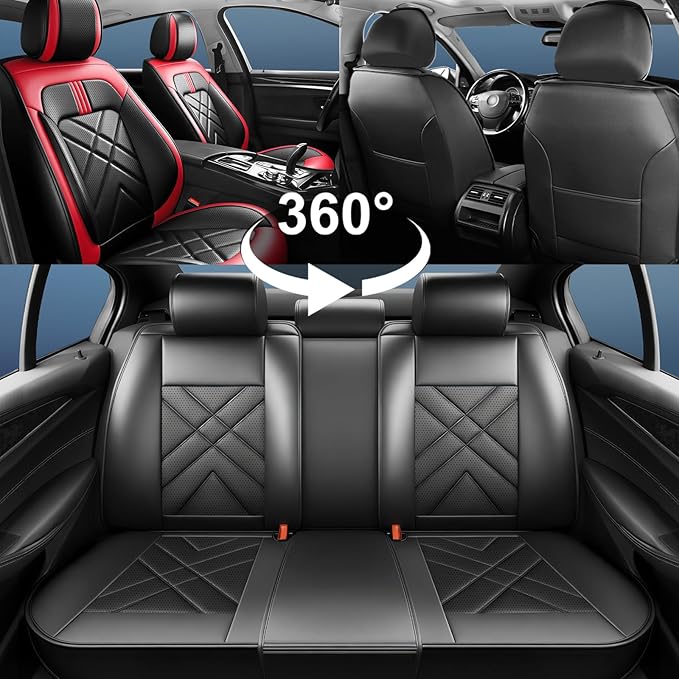 CX-7 Car Seat Covers Fit for Mazda CX-7 2007-2012, Full Coverage Premium Leather Waterproof Breathable Seat Covers, Automotive Seat Protectors, Airbag Compatible(Full Set Seats, Black & Red)