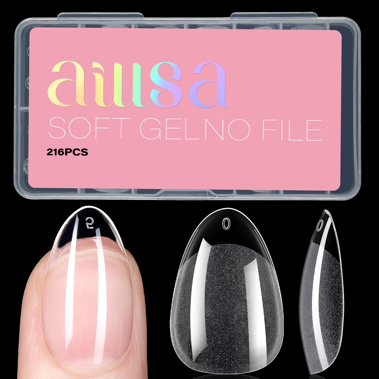 Aillsa Short Almond Nail Tips Soft Gel Pre-Shaped Acrylic Nail Tips Half Matte Full Cover Nail Tips Clear Gelly Press On Flase N