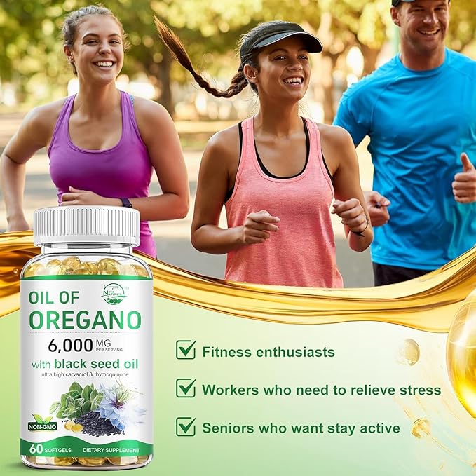 Nature's live Oil of Oregano with Black Seed Oil, 2 in 1 Oregano Supplement for Immune Health, Retains High Concentrated Carvacrol & Thymoquinone, Non-GMO, 60 Softgels, 2 Pack