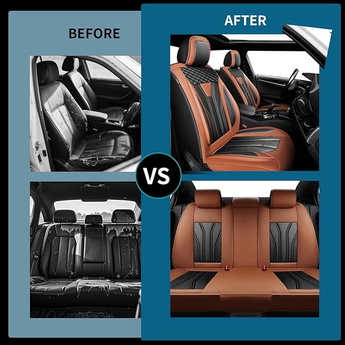Fit Kona Car Seat Covers for Select Hyundai Kona 2018-2025 2026. Premium Leather, Waterproof， Breathable, Scratch-Resistant & All-Weather Seat Cushion Protector (Full Set, Brown&Black)