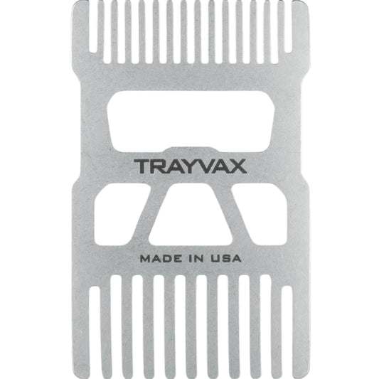 Trayvax Shift Wallet Comb, Wide Tooth Comb For Beard And Hair With Bottle Opener, Rfid Protection, Stainless Steel, Silver