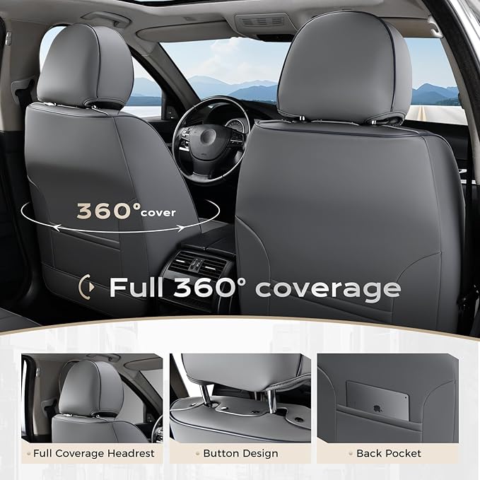 Coverado Seat Covers, Car Seat Covers Front Seats, Leather Seat Covers for Cars, Car Seat Protector Waterproof, Gray Car Seat Cushion, Front Carseat Cover Universal Fit for Most Cars Pink
