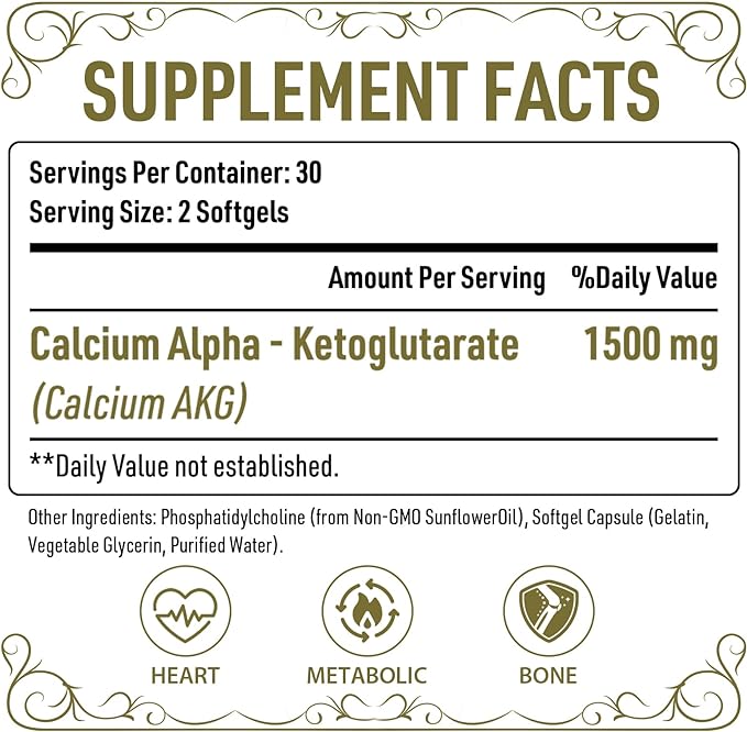 Liposomal Calcium AKG Supplement 1500 MG (Alpha-Ketoglutaric Acid), High Absorption, More Effective Than AAKG, Ca AKG for Longevity, Age Defense, Cellular Energy, Metabolic Function, 240 Softgels