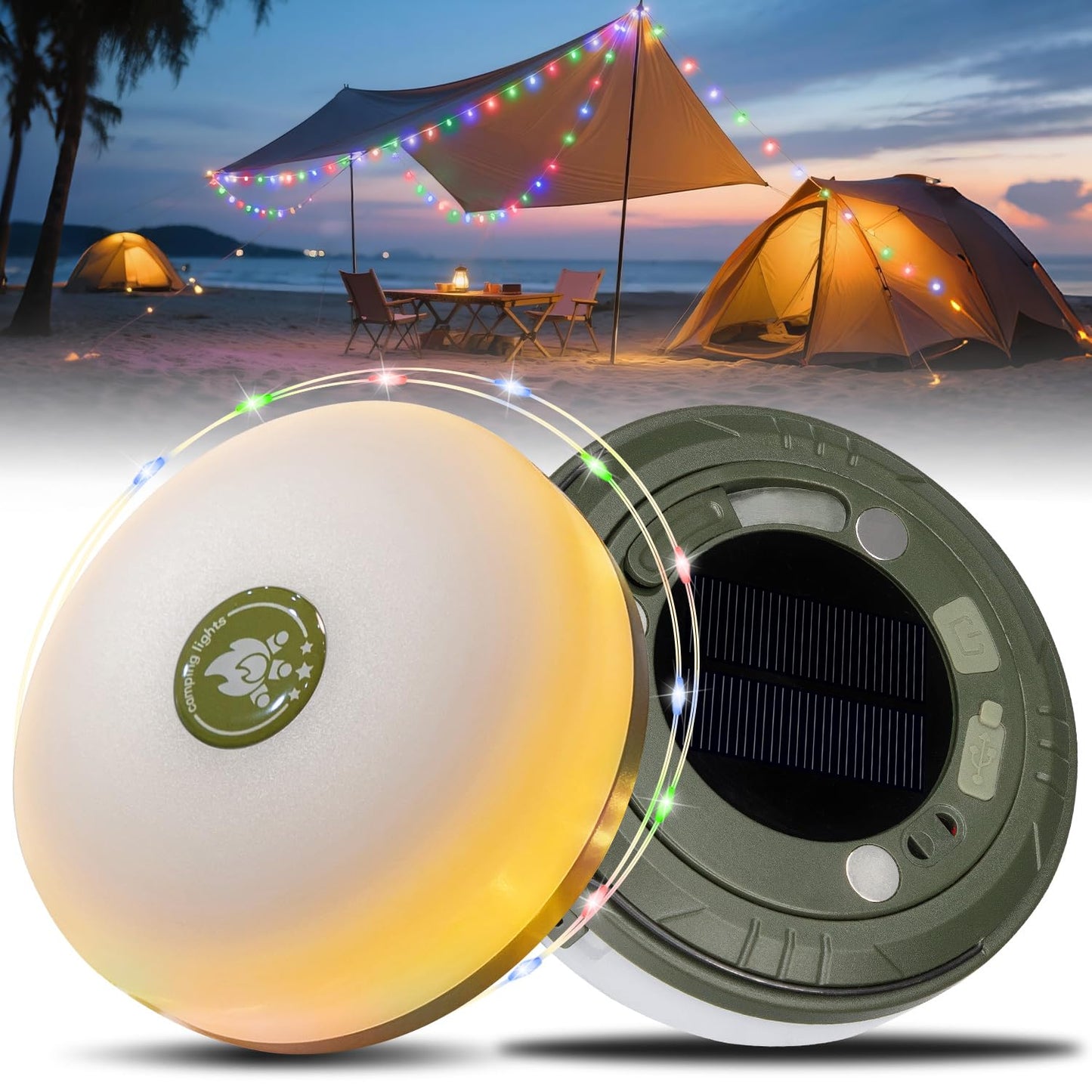Camping Lights String,4 in 1 Upgraded Outdoor String Lights with 8 Lighting Modes,30s Recovery,USB Charging - Portable RGB Camping String Lights for Camping, Hiking - 29.52ft