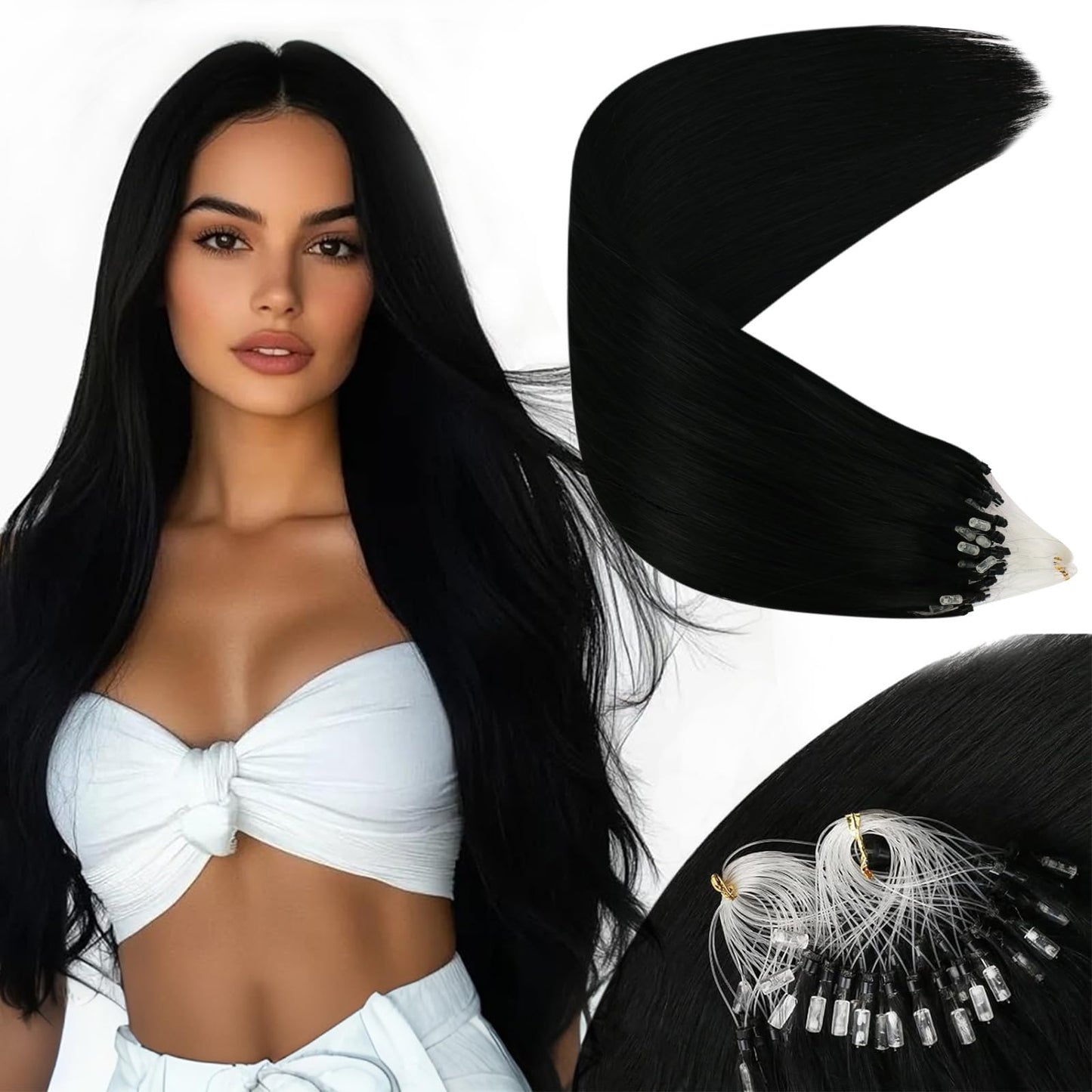 Sunny Hair Micro Link Hair Extensions Human Hair 18Inch Micro Beads Hair Extensions Natural For Daily Use Micro Ring Hair Extens