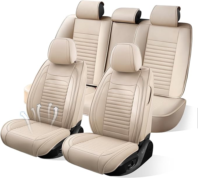 Car Seat Covers Full Set Fit for Toyota C-HR 2018-2022, Premium Faux Leather Car Seat Protector,Breathable Anti-Slip Full Wrapping Edge Seat Covers(Beige,Full Set)