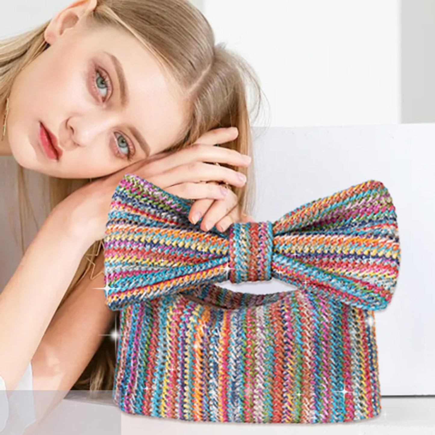 FantasyBear Small Straw Cluth for women,Trendy Cute Summer Woven With Bow Women Purse Handbag Wallet For Beach Vacation Party (Multicolour)