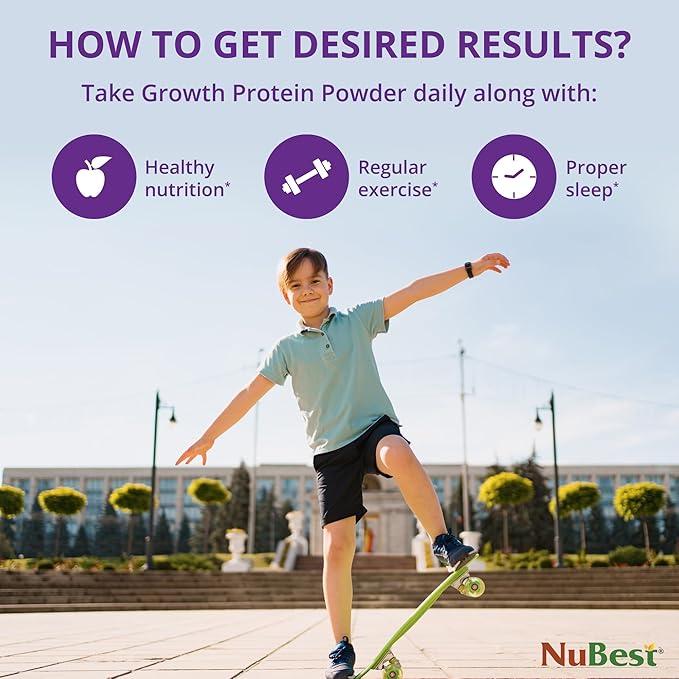 NuBest Tall Protein Powder for Kids & Teens - Vegan Vanilla Protein Powder Shake with Organic Red Algae Calcium, Probiotics, Omega 3-6-9, Vitamin D3 + K2 & Magnesium from Marine Algae - Pack 4