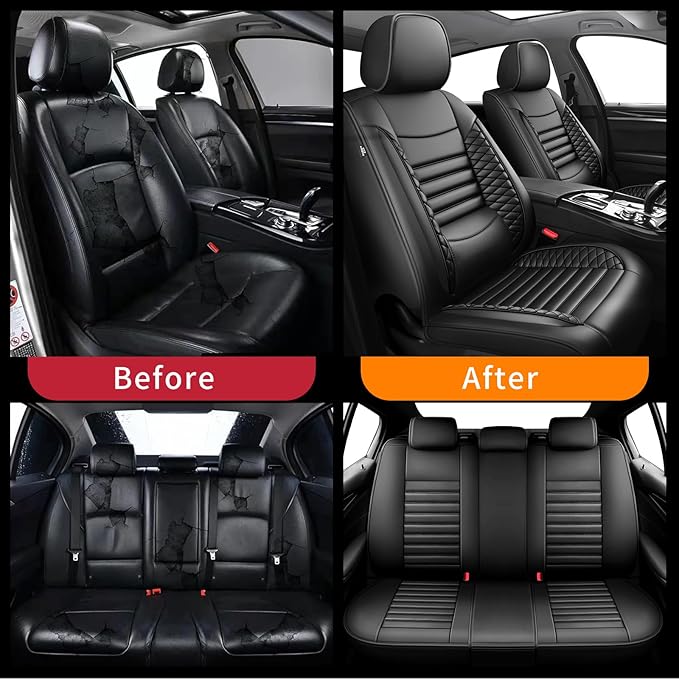 Fit Corolla Car Seat Covers for Toyota Corolla 2000-2024 2025 2026 - Upgraded Premium Waterproof & Breathable Leather, Airbag Compatible, All-Weather Seat Cushion Protector (Full Set, Black)