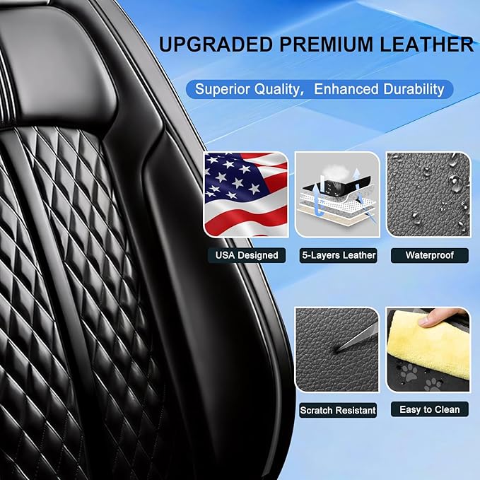 Fit CX-50 Car Seat Covers (Front Pair) for Select Mazda CX50 2023-2026, Premium Full Coverage Leather, Airbag Compatible, Waterproof All Weather Breathable Seat Cushion Protector, Black