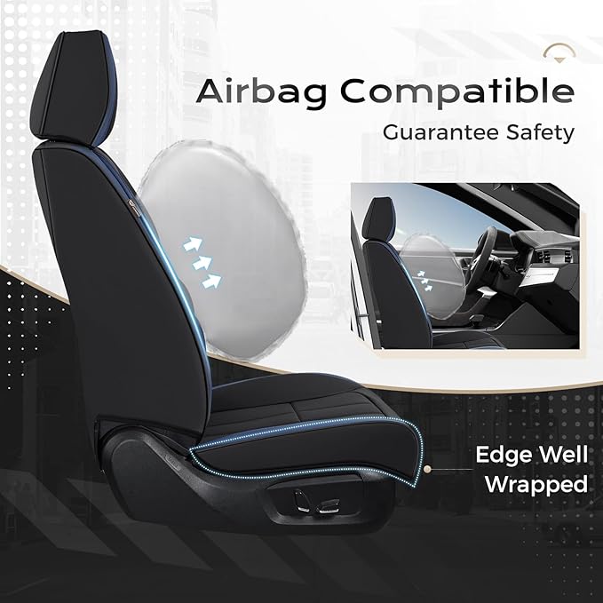 Coverado Car Seat Cover, Cover for Cars Full Seat, Premium Leather, Universal Fit Waterproof Seat Protectors, Car Seat Cushion Non-Slip for Most Cars-BlackBlue