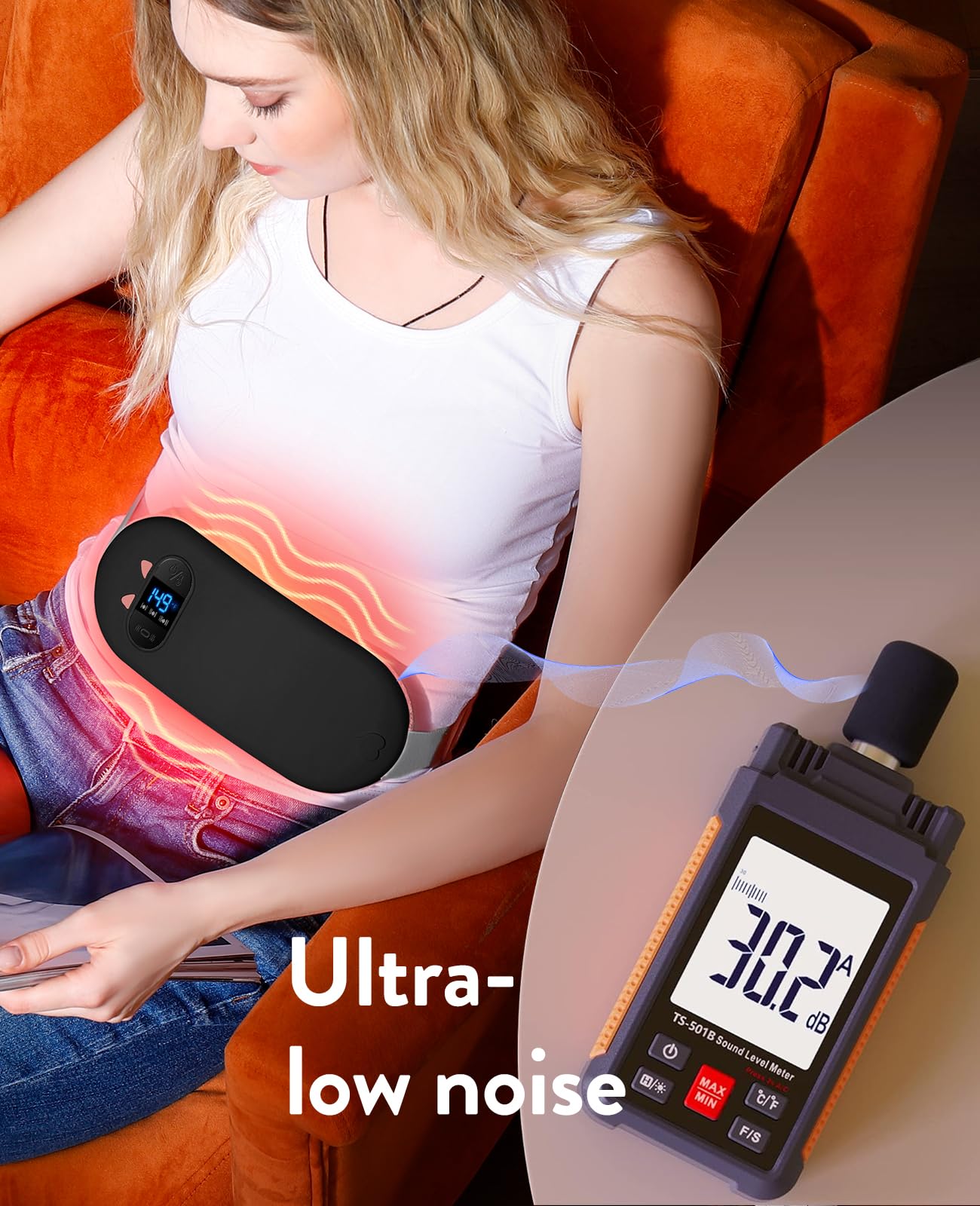 Portable Heating Pad for Period Cramps: Cordless Menstrual Heating Pad with 6 Heat Levels and 6 Massage Modes, 3s Fast Heating Gift for Women and Girl(Pink)