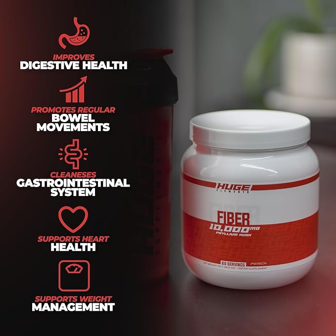 Huge Supplements Fiber, 10 Grams of Premium Psyllium Husk Powder, Soluble Fiber for Digestive Health & Functions, Natural Prebiotic with Delicious Flavors (60 Servings) (Strawberry)