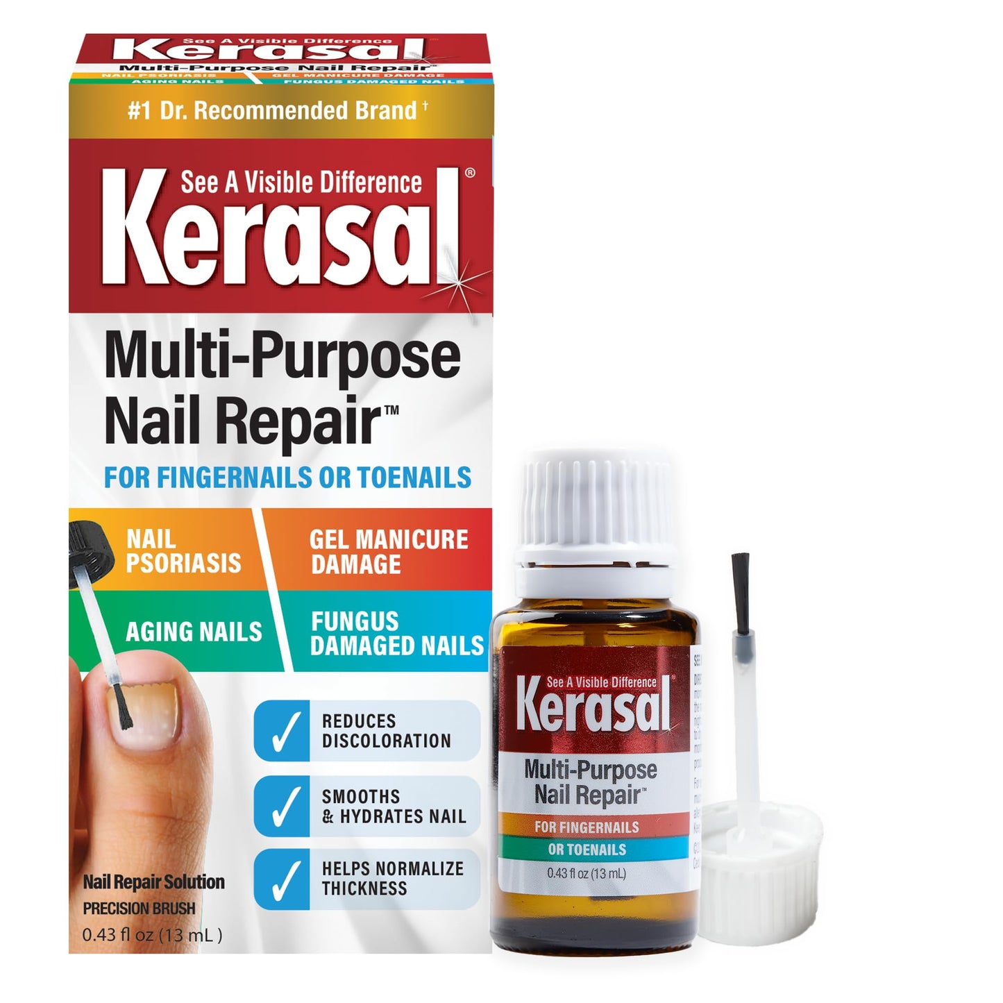Kerasal Multi-Purpose Nail Repair Solution for Discolored & Damaged Nails, 0.43 fl oz - Effective Nail Treatment