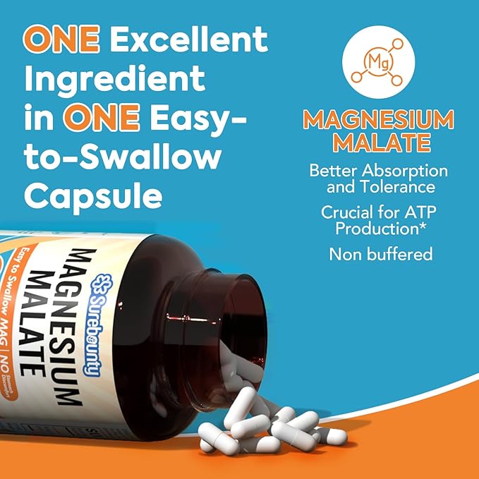 Magnesium Malate Capsules 410mg, Magnesium Supplement, Chelated, High Absorption, Energy Production & Muscle Support for Children, Teenagers, and Adults, 240 Vegan Caps