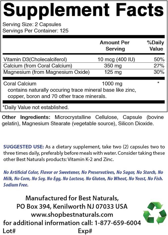Coral Calcium Plus 1000 mg & Magnesium Oxide 500 mg