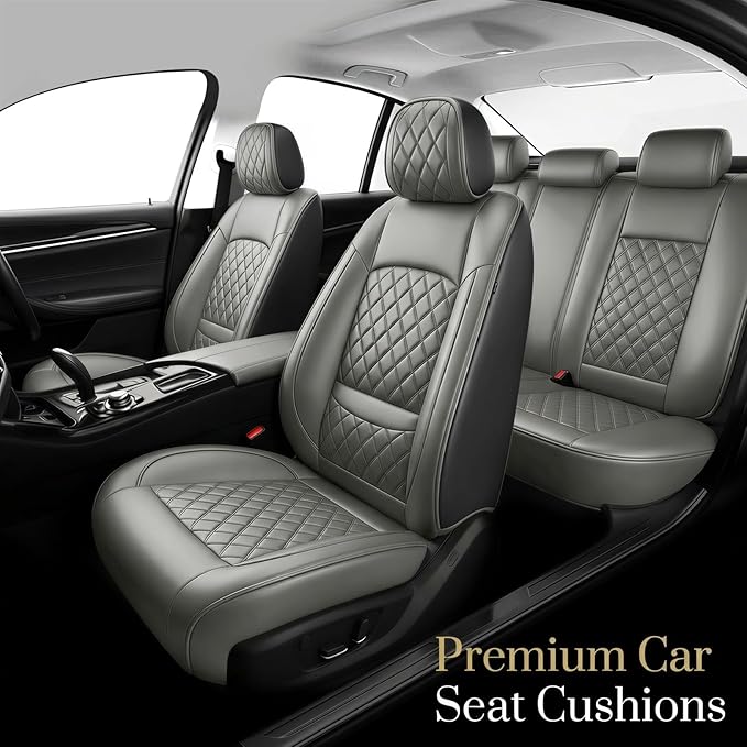 Fit for Equus Seat Covers Compatible with Hyundai Equus 2011-2016 - Waterproof Breathable Leather Automotive Seat Cushions Protector,Airbag Compatible,Only 2 Front seat Covers(Gray)