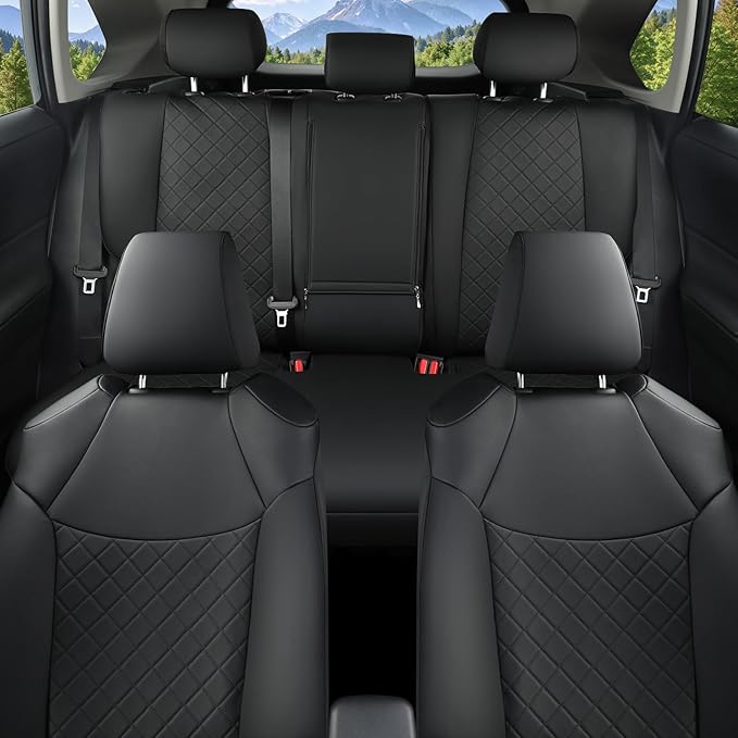 GIANT PANDA Full Set Car Seat Covers Custom Fit for Toyota Rav4 Hybrid SE/XSE 2019 2020 2021 2022 2023 2024 2025 Rav 4,Prime SE,Prime XSE 2021 2022 2023 2024,Stretch Faux Leather,Polyester Fiber,Black