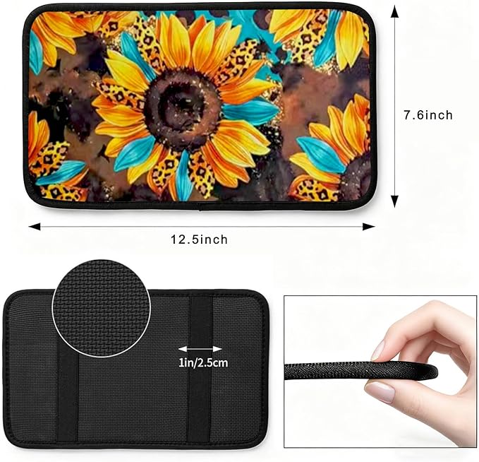 Daisy Butterfly Vehicle Center Console Armrest Cover Pad,Daisy Car Accessories Soft Middle Console Cushion Pad,Auto Arm Rest Mat Decor Daisys Gifts for Women Men Dad for Most Vehicle SUV Truck