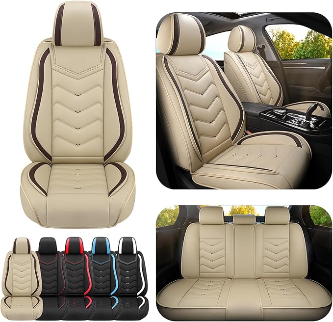 Car Seat Covers for Jeep Grand Cherokee L 2021-2026, Premium Nappa Leather Car Seat Cover, Stylish Sport Seat Covers， Automobile Seat Cover Sets.(Standard 5 Seats/Beige)