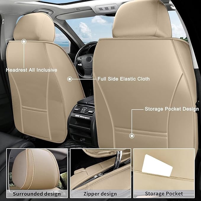 AOMSAZTO Car Seat Covers 2 Front Seats Custom Fit for Legacy 1995-2024 2025 2026 Leather Car Seat Cover Seat Cushion Protector Airbag Compatible Waterproof Beige