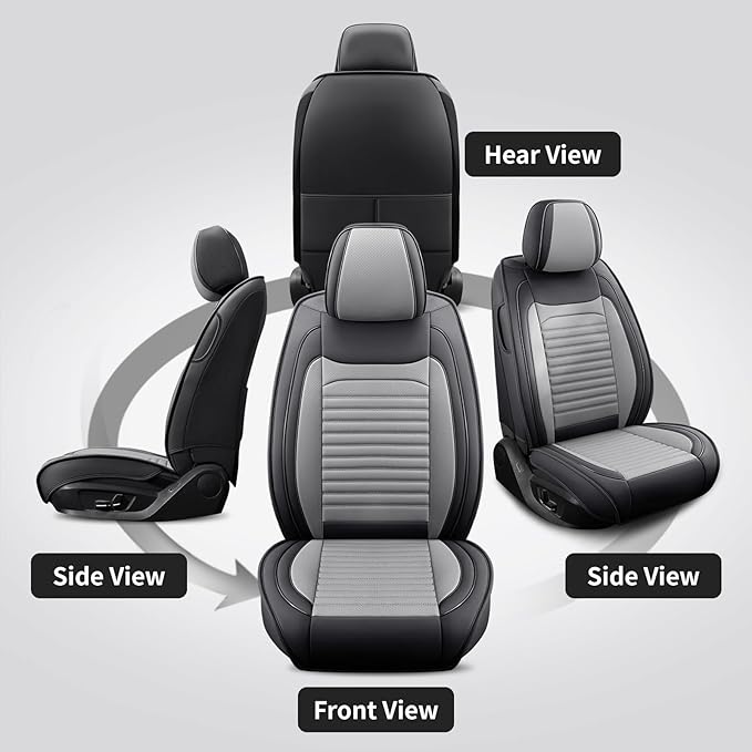 Front Seat Covers Fit for Toyota RAV4 2001-2026, Car Seat Covers Front Seats, Breathable Faux Leather Automotive Seat Covers Front Pair Anti-Slip Seat Cover(Black&Gray, Front)