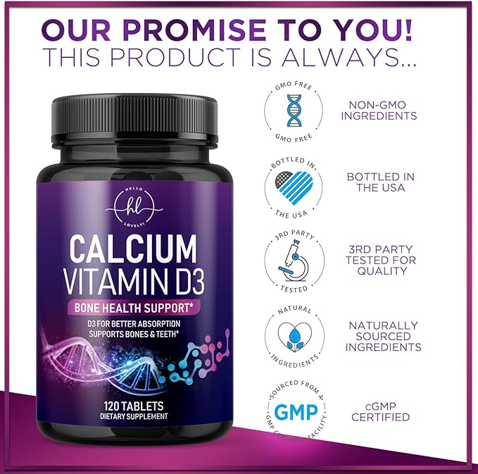 Calcium Supplements for Women 1200 mg Plus 1600 IU Vitamin D3, Bone Health, Teeth & Immune Support - Mineral Supplement with Vitamin D High Absorbable Premium Calcium Carbonate - 120 Tablets