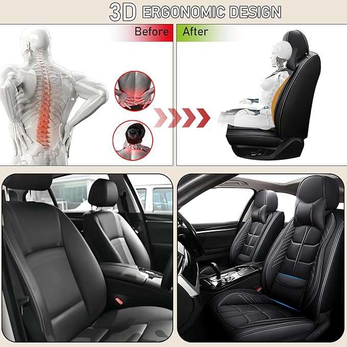 Leather Car Seat Covers Fit for Toyota Prius Prime 2017-2024, 5 Seater Car Seat Cover, Premium Waterproof, Scratch Resistant Car Interior Accessories (Full Set with Pillow Black)
