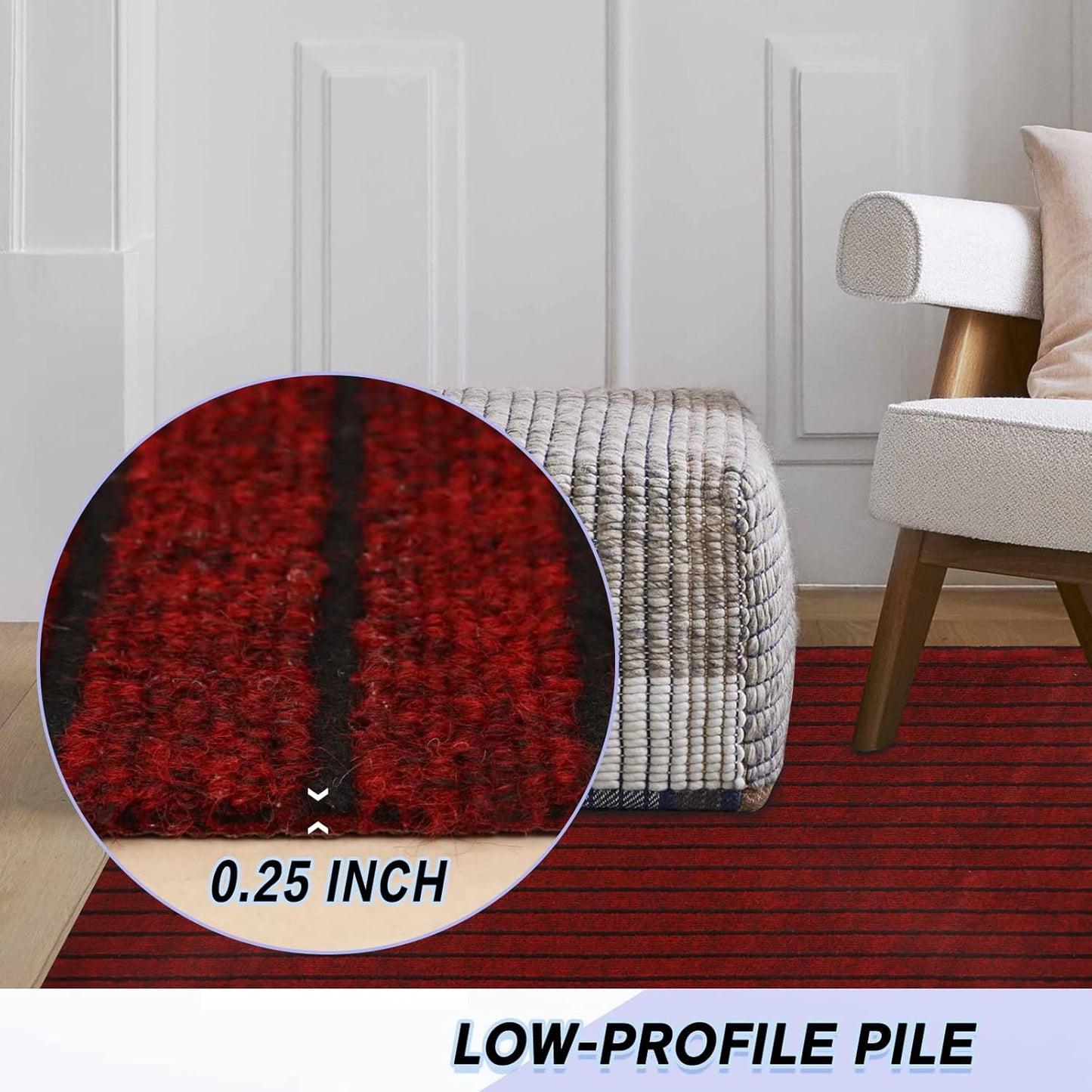 Custom Size Backed Non-Slip Area Rugs Runner, Easy Clean, Waterproof Runner Rugs for Hallway Entryway, Kitchen, Laundry, 2FT x 80FT, Red Stripe