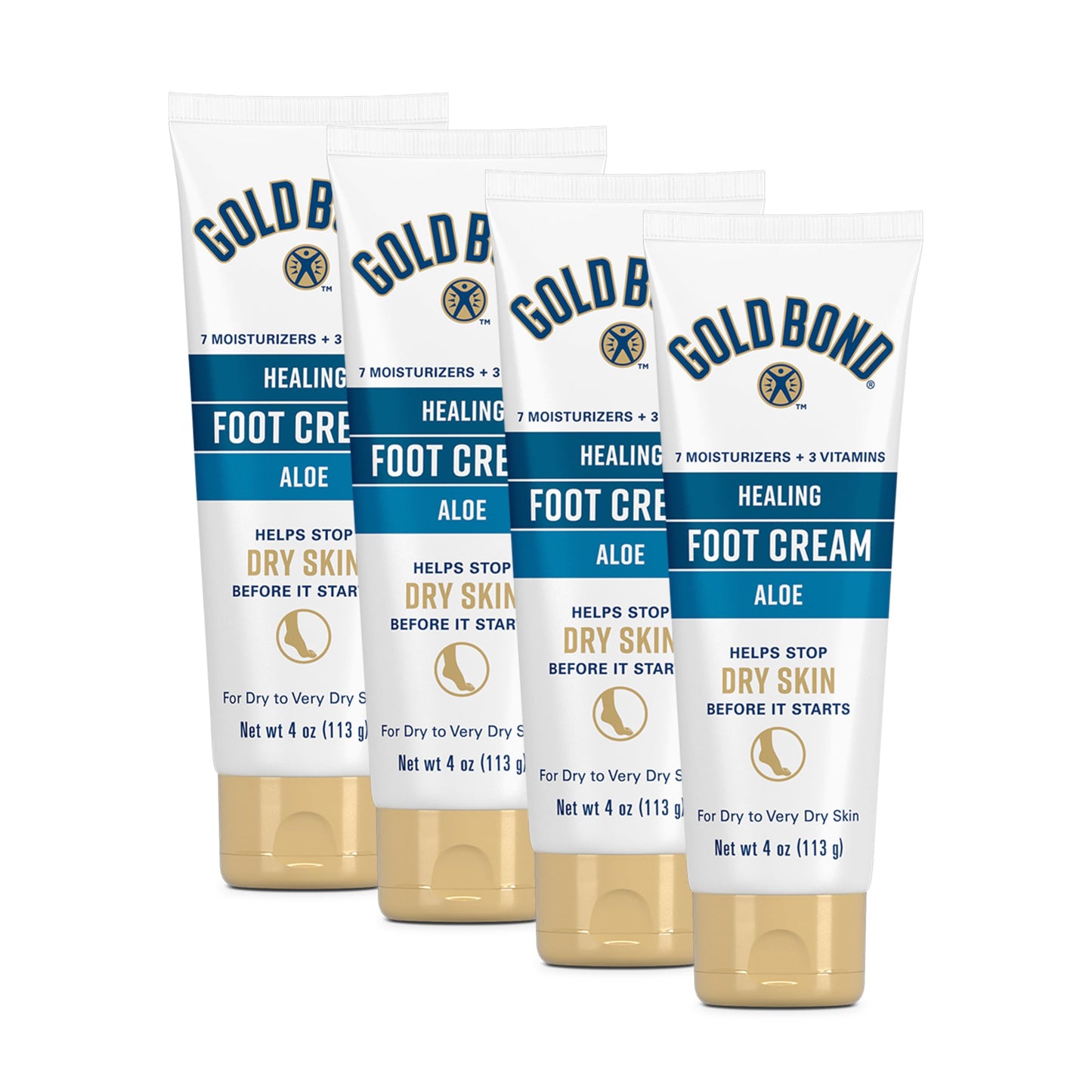 Gold Bond Healing Foot Cream, 4 oz. (Pack of 4), With Aloe, Nourishes & Softens For Healthier Looking Feet