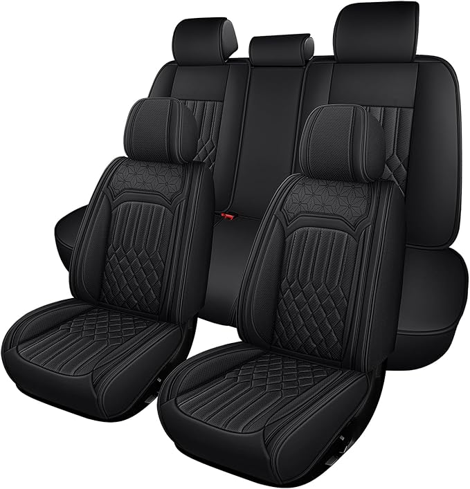 Car Seat Covers for Genesis GV70 2022-2025 2026, Full Set Nappa Leather Waterproof Breathable Anti-Slip Airbag Compatible Car Seats Protector, Car Interior Seats Cover (Black,+Pillow)