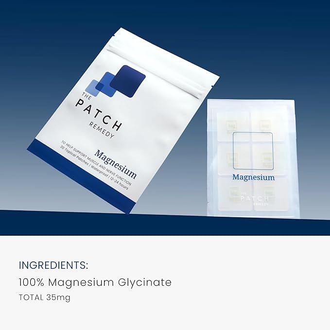 Magnesium Patches Transdermal - (30 Day Supply) Topical Magnesium Glycinate Patch for Women & Men, Muscle Cramps, Sleep & Relaxation Support