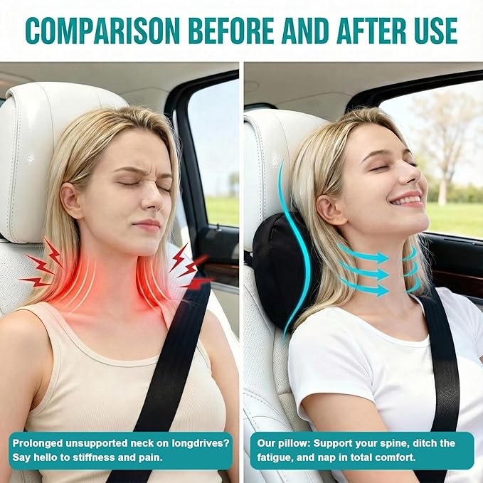 2PCS Welbrit Car Pillow for Car Neck Pillow for Driving Seat Lumbar Support Soft Cushion with Extra Filling Accessories Back Support for Travel Nap and Trips Sleeping(Blue, Head and Lumbar)