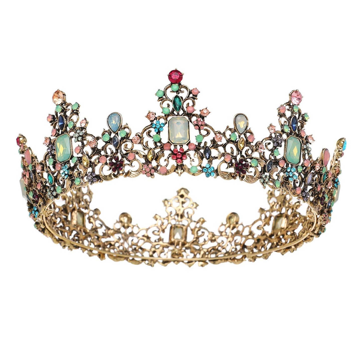 SWEETV Jeweled Baroque Queen Crown - Rhinestone Wedding Crowns and Tiaras for Women, Costume Party Hair Accessories with Gemston