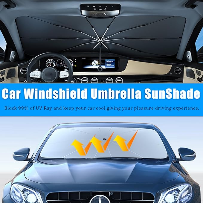 JDDRY Car Front Windshield Sun Shade with Pull Cord, Umbrella Sun Shade for Windshield, 2024 Sun Shades Cover for Small Car/Sedan/Compact SUV (140x74cm)