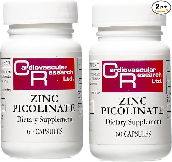 Cardiovascular Research Zinc 25 mg Zinc Picolinate 120 Capsules - for Immune System Support - Two Bottle Bundle