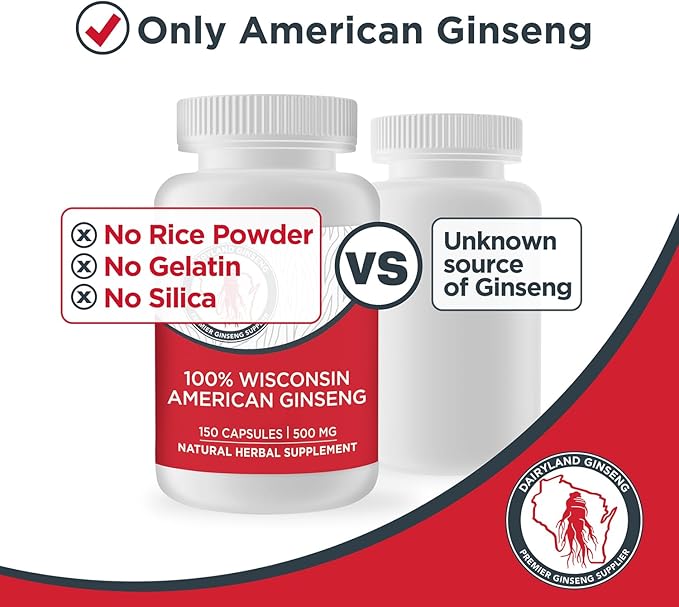 Dairyland American Ginseng Powder 16 oz and Capsules 150 ct of Wisconsin Ginseng – Direct from Farmer to Consumer 西洋参
