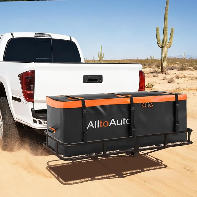 30 CuFt Waterproof Cargo Bag for Hitch Carrier | 60"x24"x36" Trailer Hitch Cargo Carrier | Weatherproof Truck Bed Storage with Straps, Lock & Carry Case | PVC Vehicle Soft-Shell Carriers