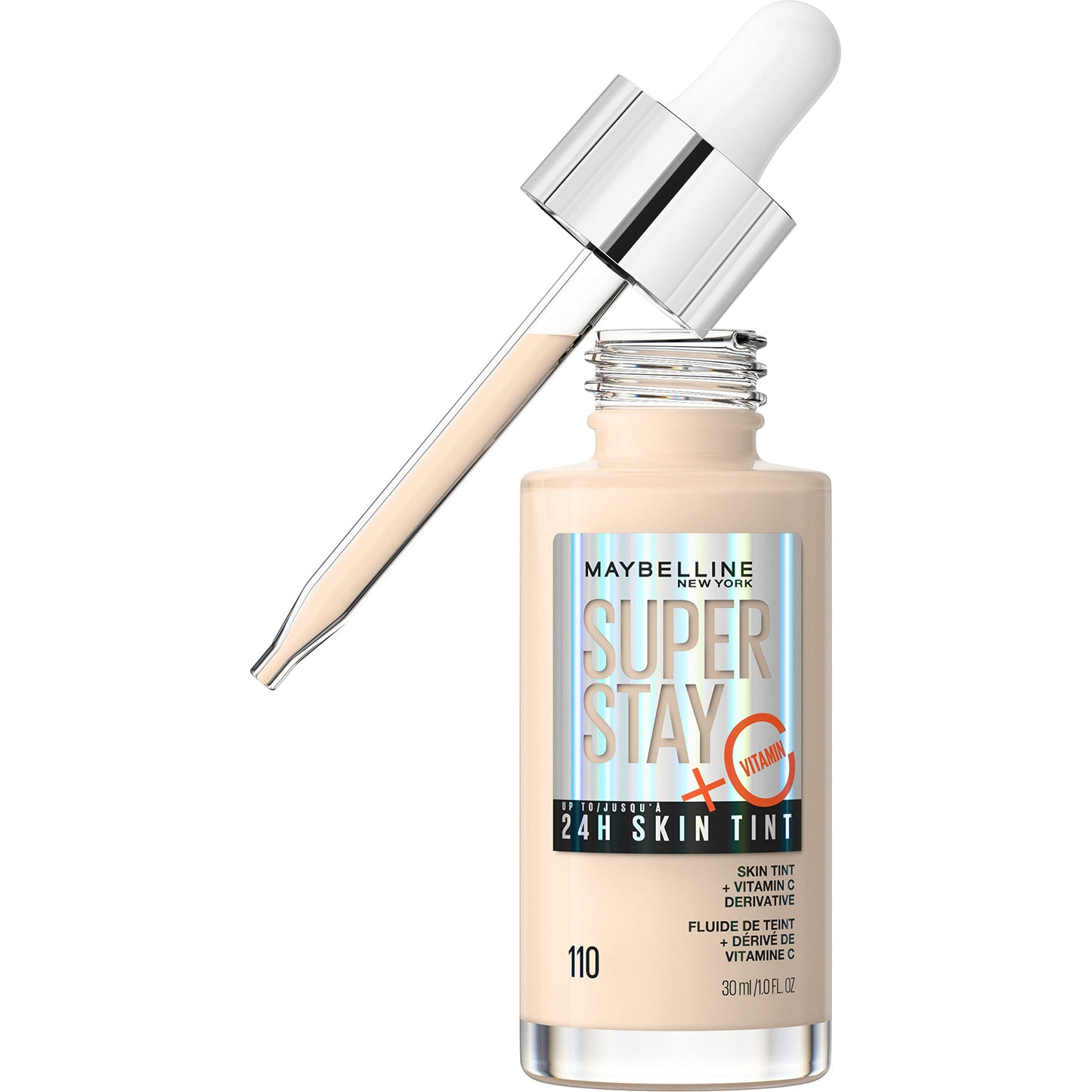 Maybelline Super Stay Up to 24HR Skin Tint, Radiant Light-to-Medium Coverage Foundation, Makeup Infused With Vitamin C, 110, 1 C