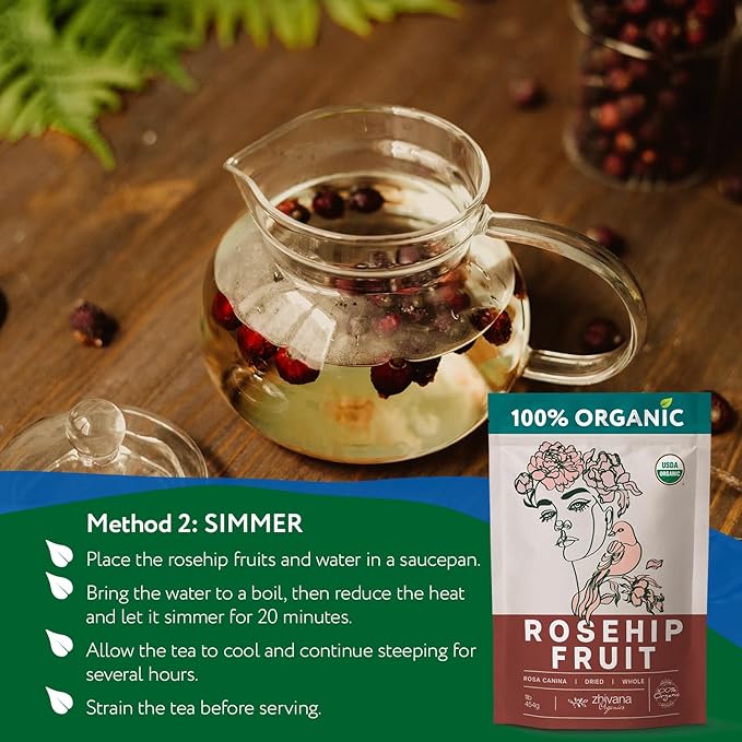 Super Large Value Pack 10 LB – Organic Dried Rosehip Fruit – Organic Rose Hips Whole (Rosa Canina) - Rich in Vitamin C, Antioxidants, & Immune Support – 100% Natural & Pure