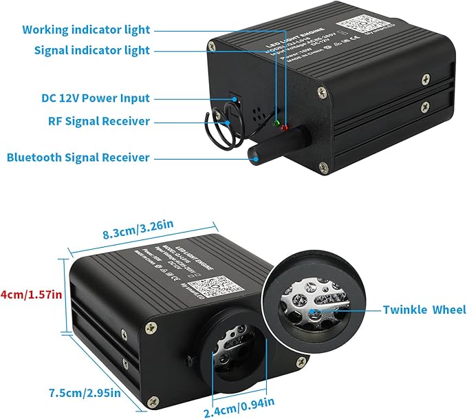 AMKI Updated 16W RGBW Fiber Optic Light Twinkle + Sound Activated Mixed 350pcs 0.03in 6.5ft Cables APP Remote Music Control Car Home Starlight Headliner Star Ceiling Light Kit