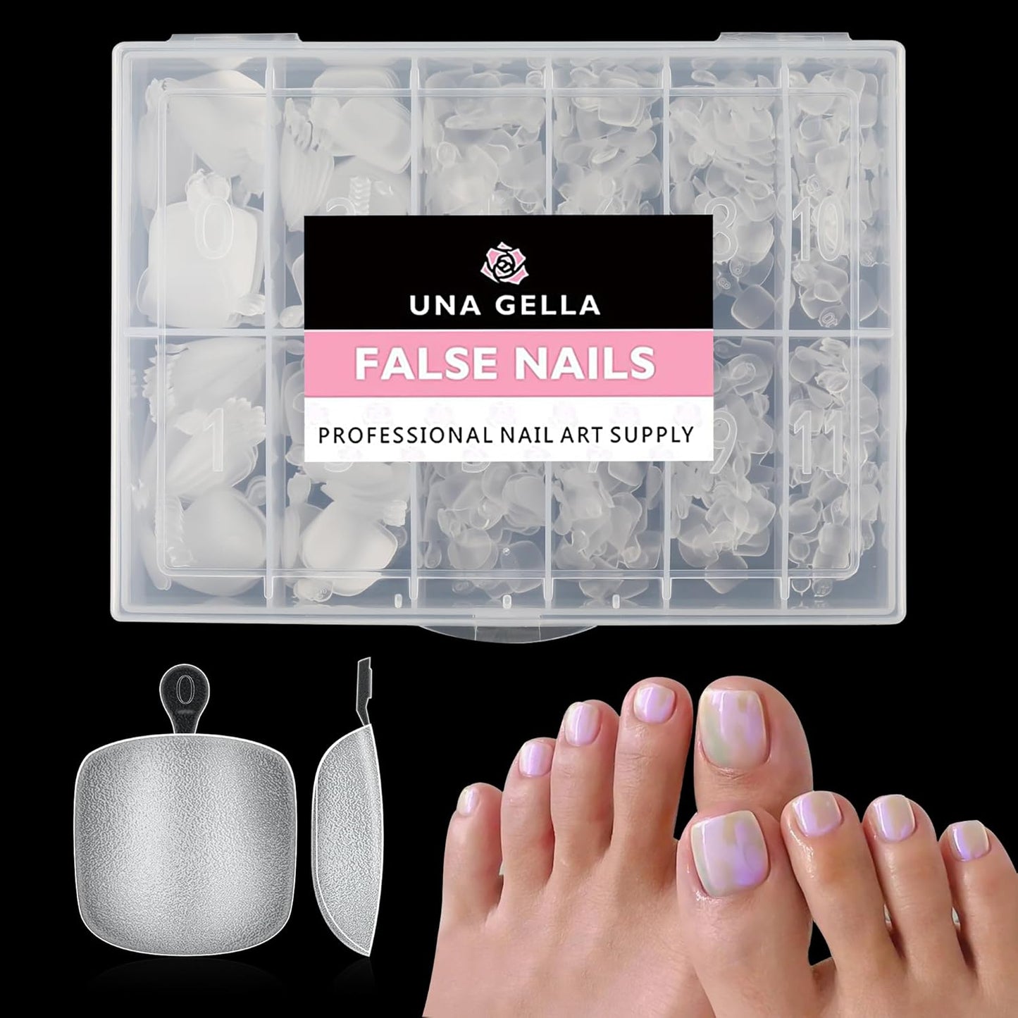UNA GELLA Square Toe Nail Tips | 504 Pcs Soft Gel Full Cover | DIY Pedicure