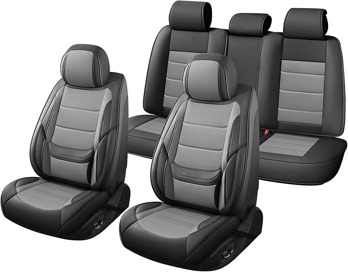 Car Seat Covers Full Set Custom fit for Chevy Cruze 2011-2019 - Luxurious Faux Leather with Lumbar Support, Breathable, Anti-Skid, Durable & Comfortable (Black&Gray,Full Set)