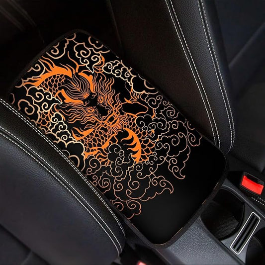 Suobstales Japanese Dragon Print Car Armrest Pad Soft Center Console Arm Rest Protector Cover Universal Car Interior Accessories Decoration