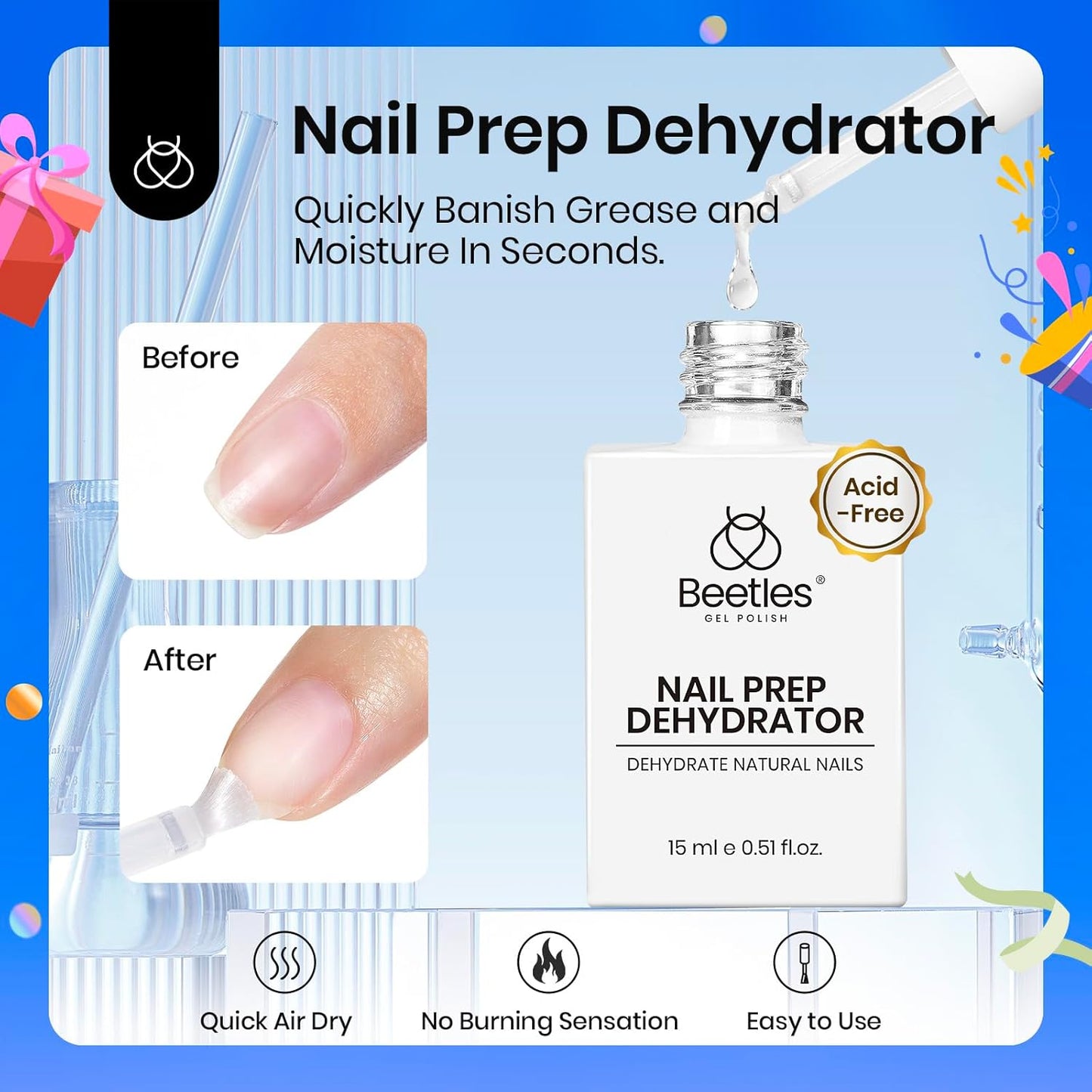 Beetles 15ml Nail Dehydrator & Primer | Acid-Free, Hema-Free, Fast Dry