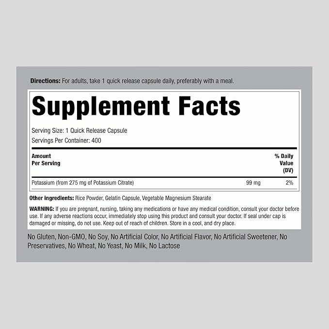 Piping Rock Potassium Citrate Supplement | 275 mg | 400 Capsules | Non-GMO, Gluten Free