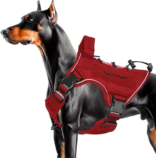 Heavy-Duty Tactical Dog Harness for Large Dogs, No Pull Adjustable Reflective Pet Vest with Molle System, K9 Military-Grade Control for Service Training, Outdoor & 10+ Breeds, Red, Medium