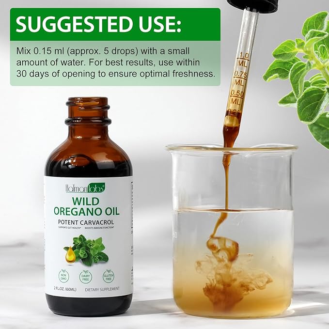 Organic Oregano Oil Liquid Drops, Natural Herbal Supplement with Oil of Oregano Drops, Immune, Digestive Support & Energy, Non-GMO, Gluten Free, 2 FL OZ