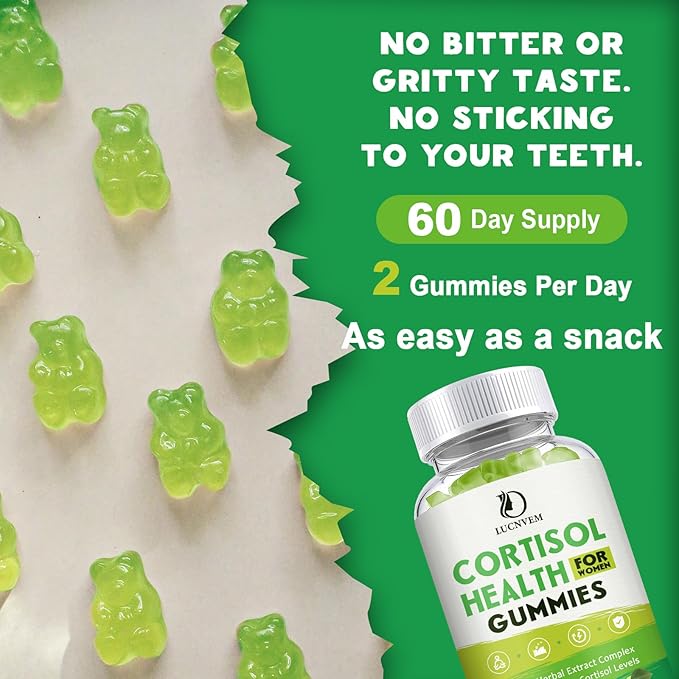 Cortisol Supplements Gummies for Women, Magnesium Ashwagandha Rhodiola Rosea and L-theanine Complex for Women, Maintain Healthy Cortisol Levels - 60 Day Vegan Supply