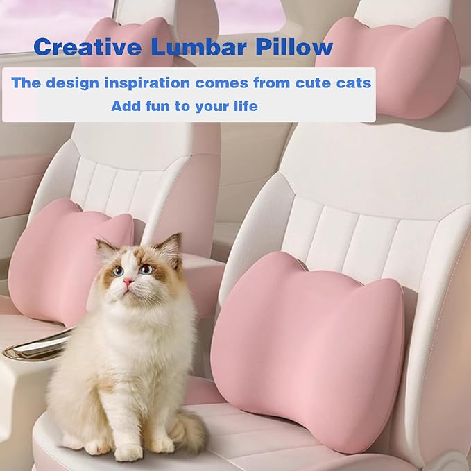 Lumbar Support Pillow for Car/Office Chair, Memory Foam Back Cushion for Car Seat, Lower Back Pillow Fits Most Cars, Trucks, with Adjustable Strap and Washable Cover, Back Pain Relief,Purple
